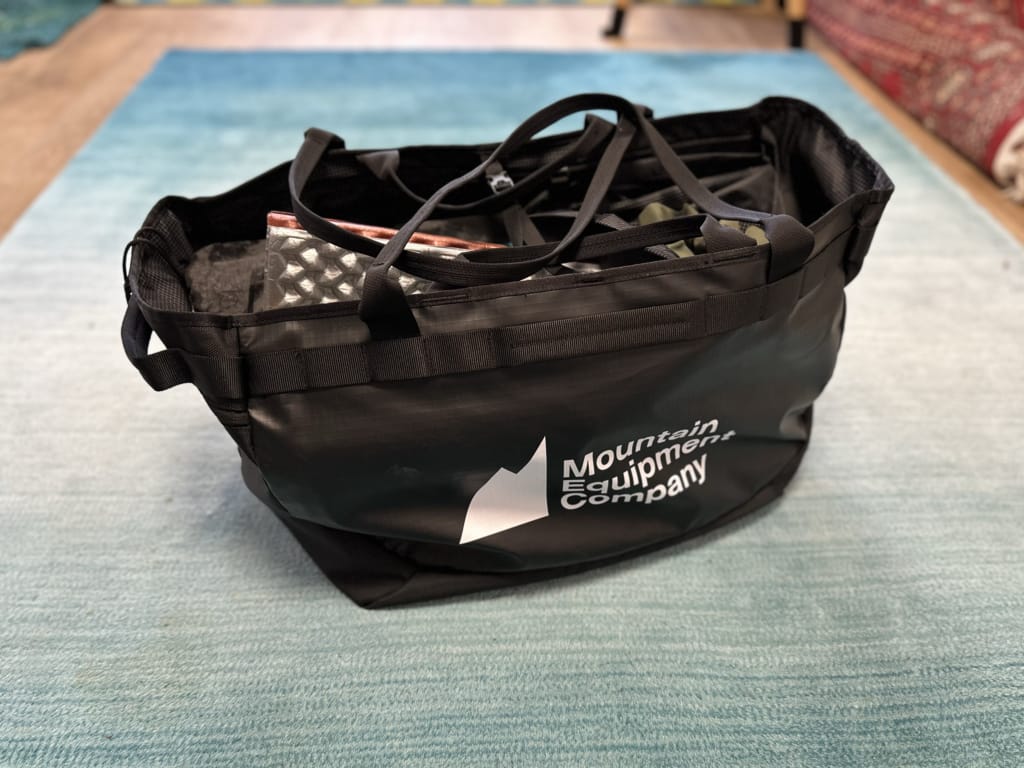 MEC Outpost Gear Tote packed for a road trip