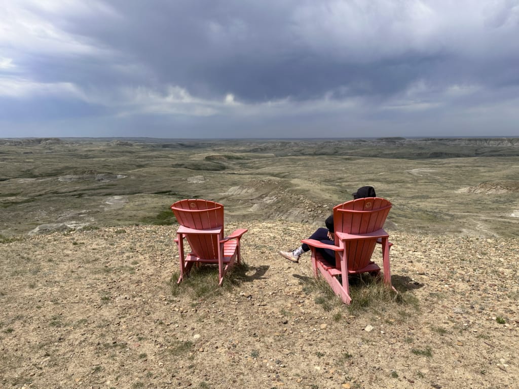Dark clouds at a viewpoint in Grasslands National Park