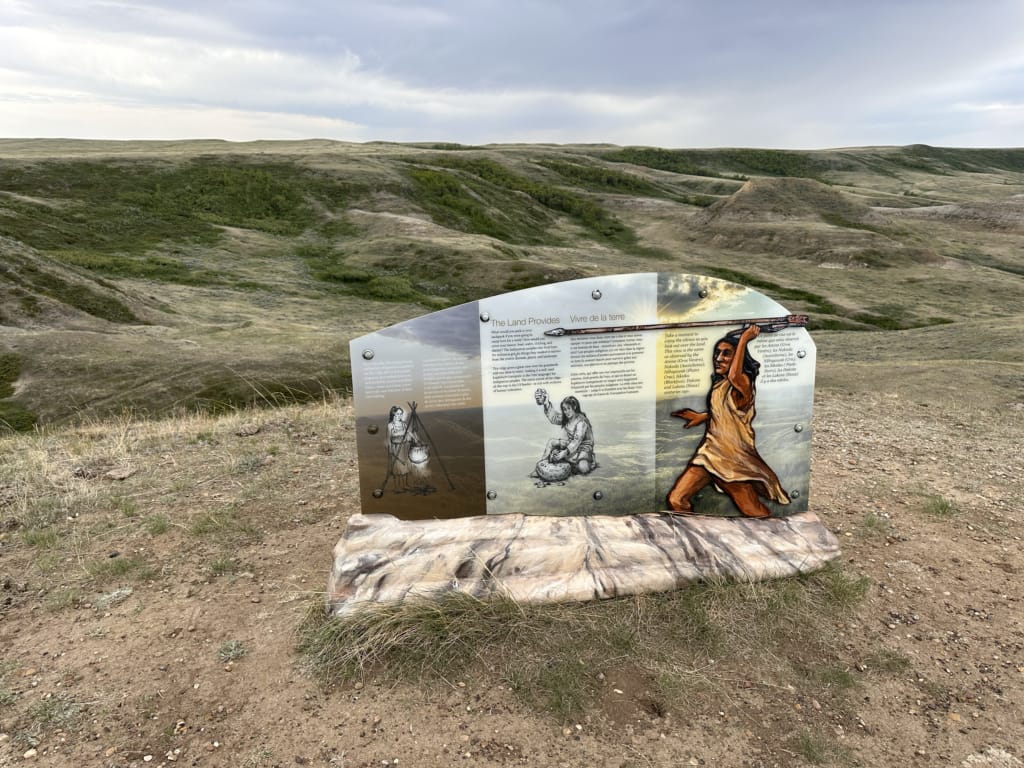 An info board about Indigenous history in Grasslands National Park 