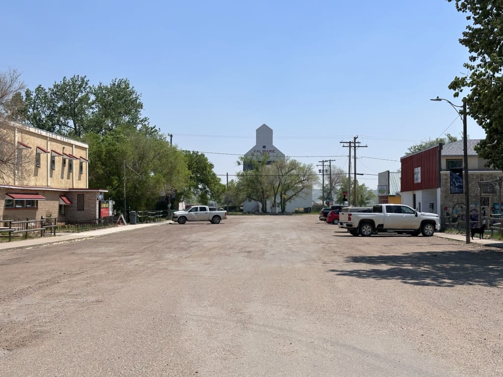 Downtown Val Marie looking towards the grain elevator