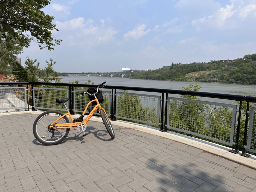 A bike on the Meewasin Trail near downtown Saskatoon