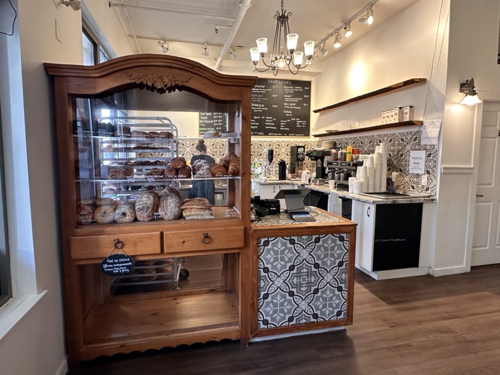 The pastry case at Misty Pines Cafe