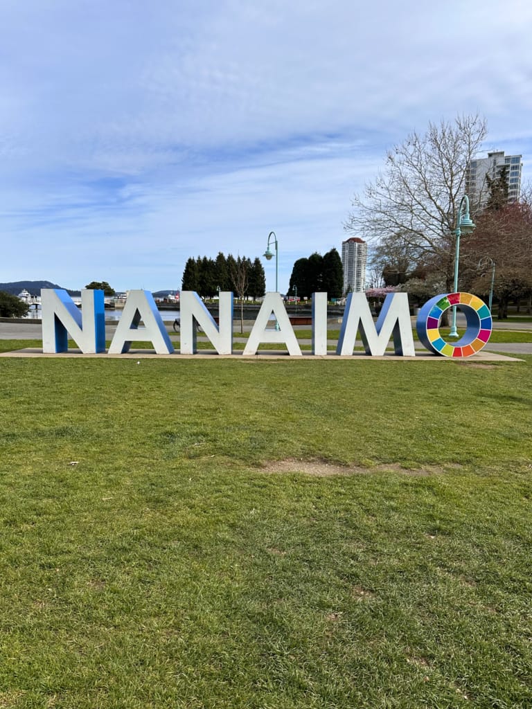 The Nanaimo sign in Maffeo Sutton Park