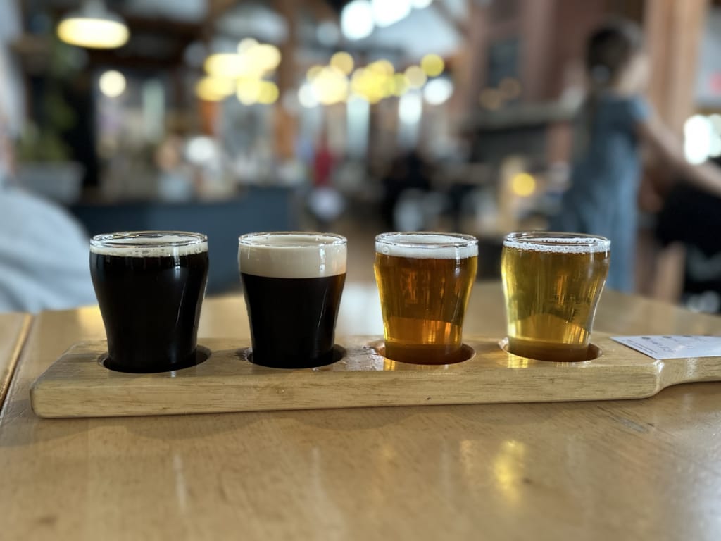 A flight of beer at White Sails Brewing