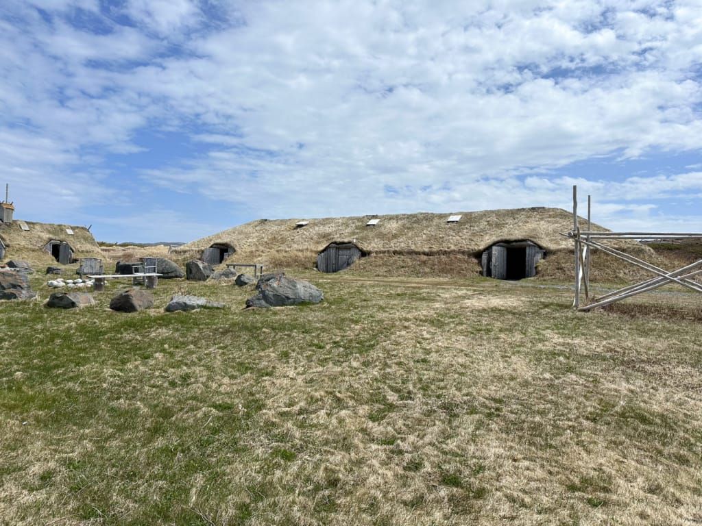 Turf covered Viking buildings at Norstead near L'Anse aux Meadows, NL