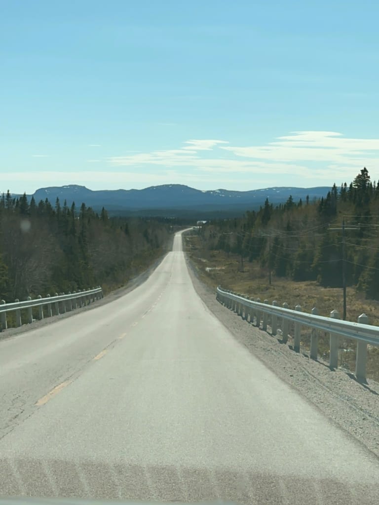 Driving on Highway 432 between Roddickton and St. Anthony in Newfoundland