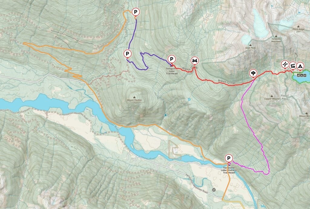Driving map for the route to Tenquille Lake