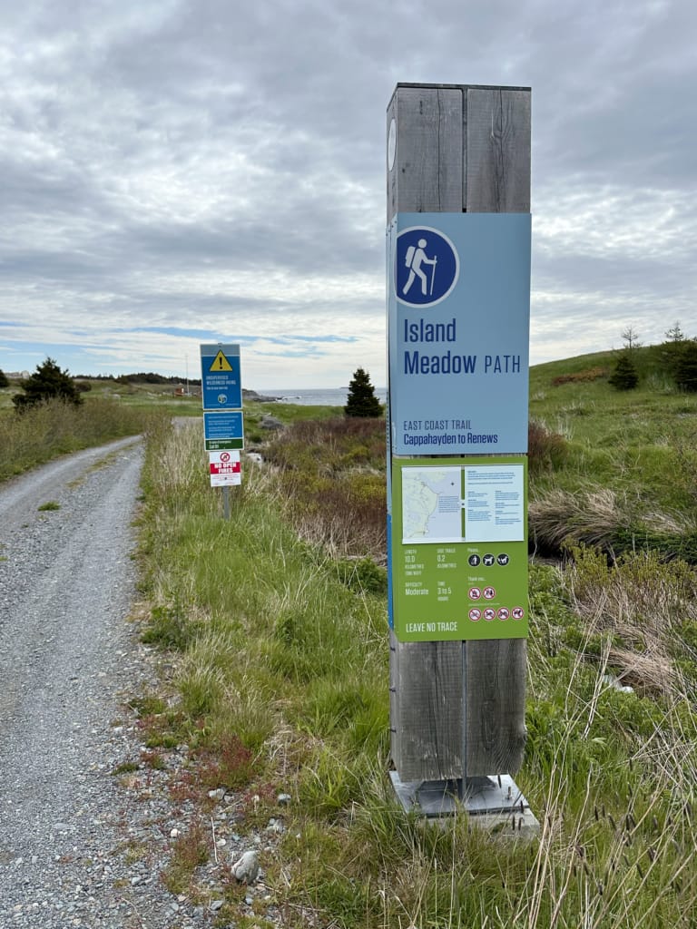 Trailhead sign for the Island Meadow Path on the East Coast Trail