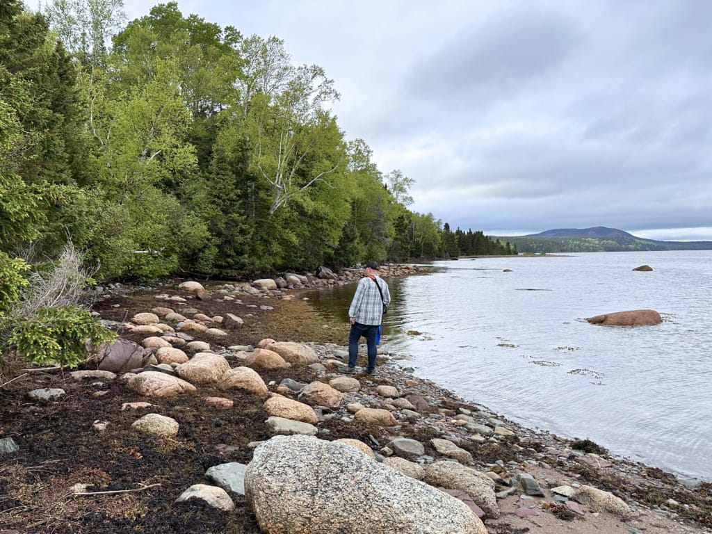 A hiker on the beach in Terra Nova National Park