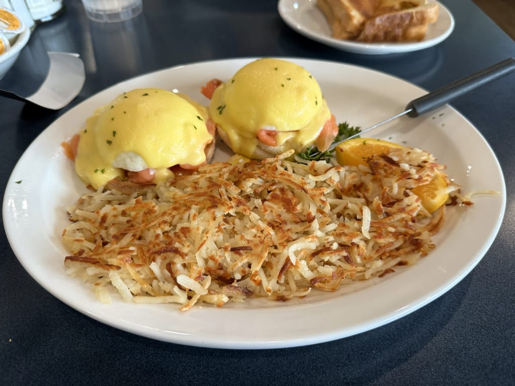 Eggs benedict at Aubree's Breakfast Place in Prince George