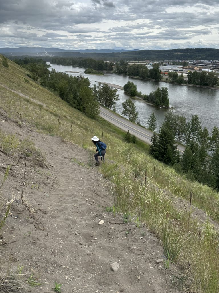 A hiker on the Nechako Cutbanks hike